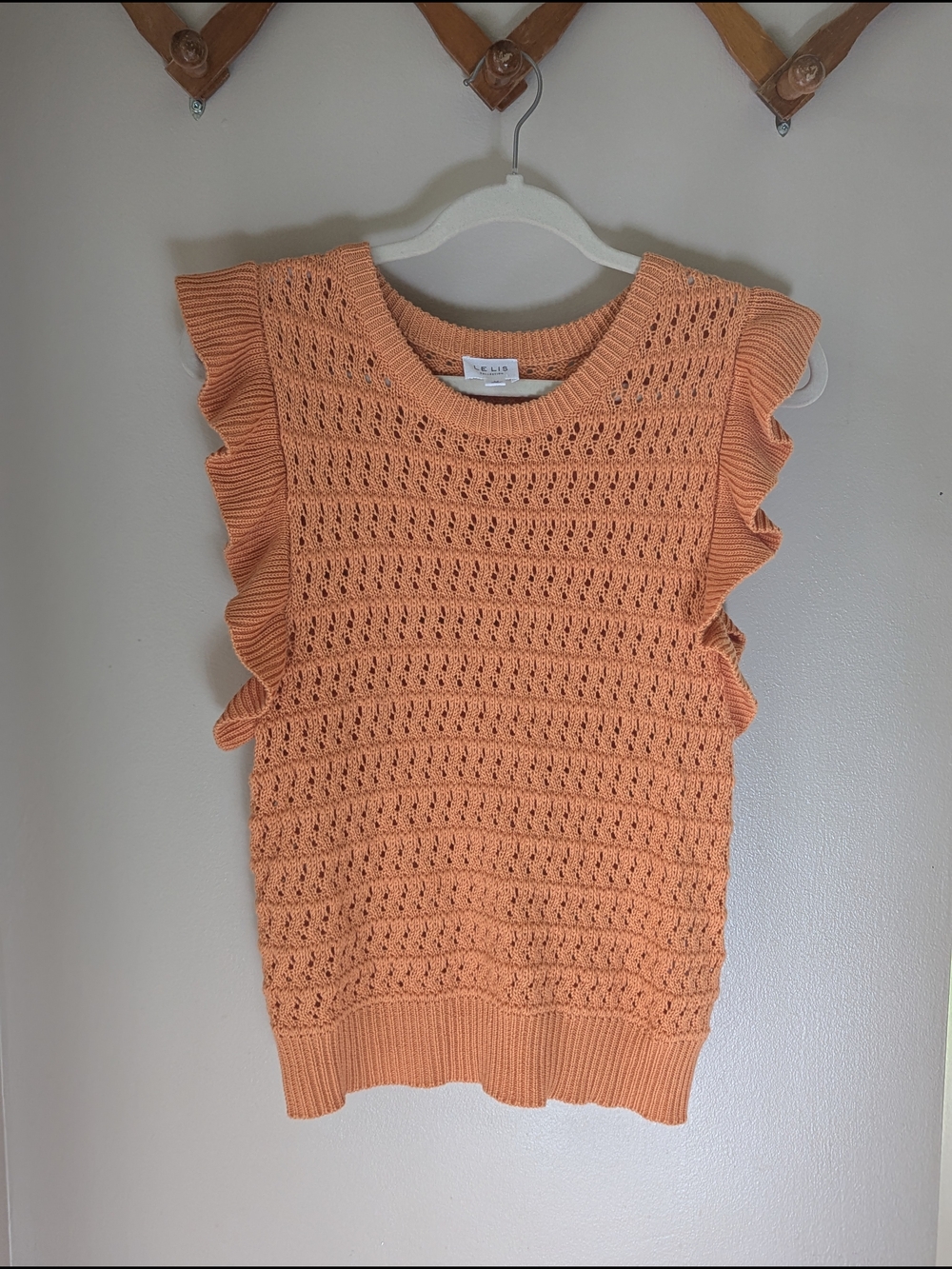 Le Lis Orange Open-Knit Crewneck Sweater